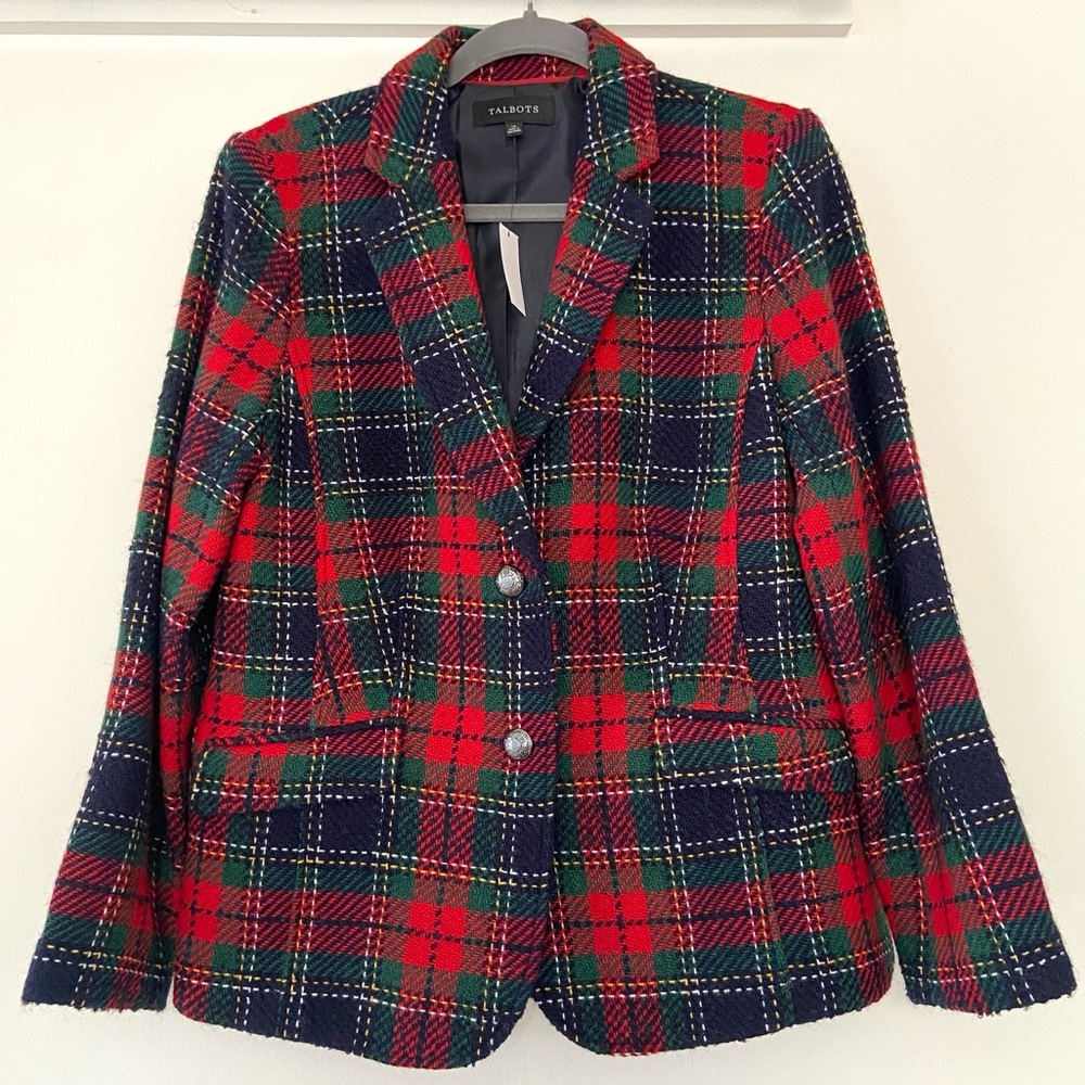 NWT Talbots Classic Shetland Blazer Size 12 Tartan Plaid Old Money Academia Wool